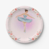 Floral Twirling Ballerina Wasserfarbe Babydusche Pappteller (Vorderseite)