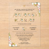 Floral Typografie Anand Karaj Sikh Wedding Acryleinladungen (Vorderseite)