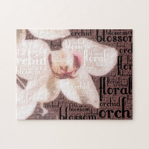 Floral Typografie Embedded White Orchid Foto Puzzle