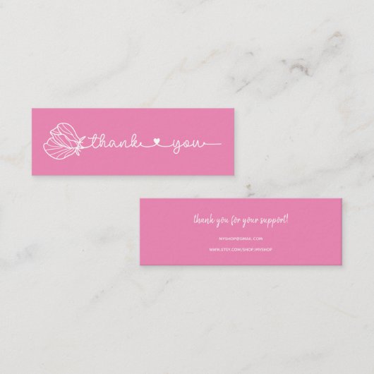 Floral Typografie Simple Pink Minimal Vielen Dank Mini Visitenkarte (Vorne/Hinten)