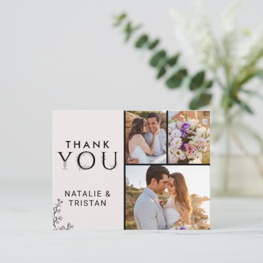 Floral Typografie Vielen Dank Foto Postkarte (Stehend Vorderseite)