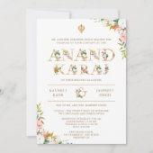 Floral Typografie White Anand Karaj Sikh Wedding Einladung (Vorderseite)