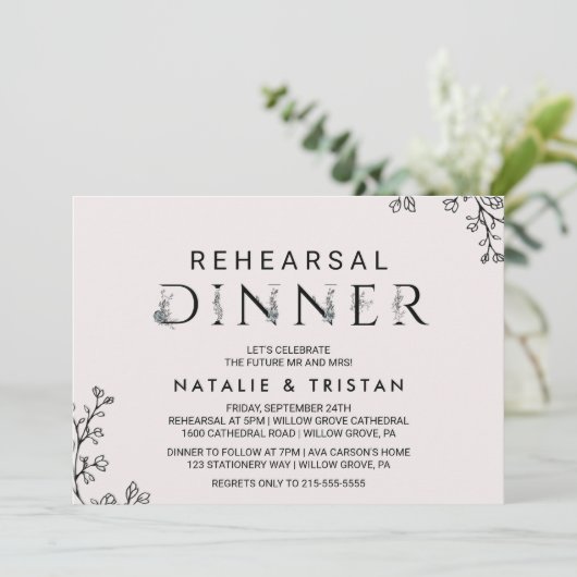 Floral Typografy Probe Dinner Einladung (Stehend Vorderseite)