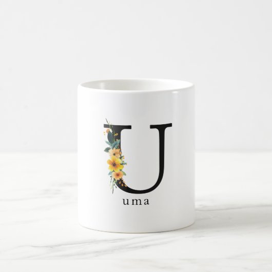 Floral-U-Monogramm-Tasse mit bearbeitbarem Namen Kaffeetasse (Mittel)
