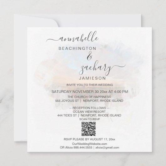 *~* FLORAL + UAWG - QR RAINBOW AR11 BEACH WEDDING EINLADUNG (Rückseite)