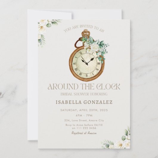 Floral um das Brautparty der Uhr Einladung (Vorderseite)