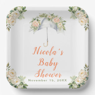 Floral Umbrella Baby Dusche Pappteller