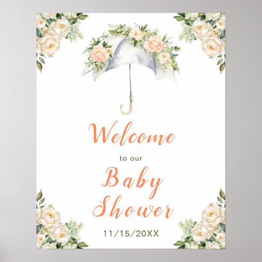 Floral Umbrella Baby Dusche Poster (Vorne)