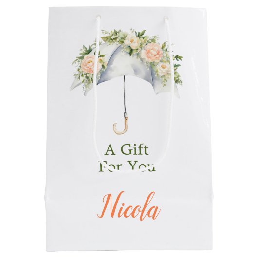 Floral Umbrella Bridal Shower Mittlere Geschenktüte (Rückseite)