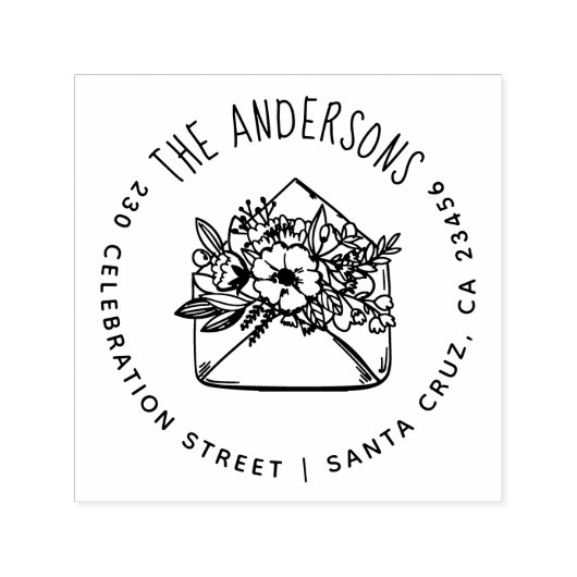 Floral Umschlag | Individuelle Name und Rücksendea Permastempel (Design)