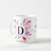 Floral und Blume Boho Monogram und Name Design Kaffeetasse (Vorderseite Links)