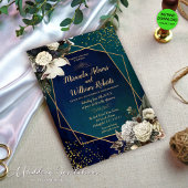 Floral und Gold Emerald Green Wedding Einladung