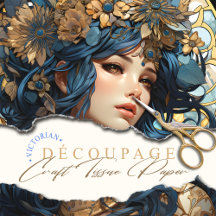 Floral und Gold Goddess Anime Style Blue