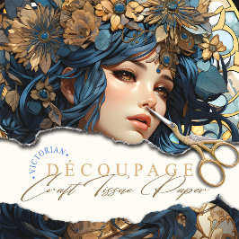 Floral und Gold Goddess Anime Style Blue Seidenpapier