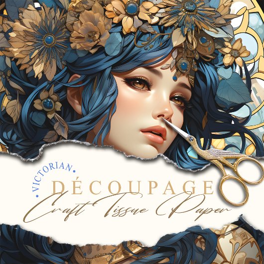 Floral und Gold Goddess Anime Style Blue Seidenpapier