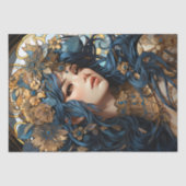Floral und Gold Goddess Anime Style Blue Seidenpapier (Vorderseite)