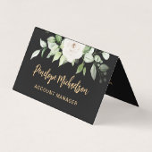 Floral und Greenery Gold Script mit QR Code Black Visitenkarten (Vorderseite)