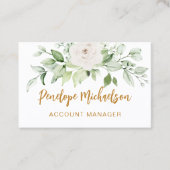 Floral und Greenery Gold Script mit QR Code White Visitenkarte (Vorderseite)