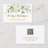 Floral und Greenery Gold Script mit QR Code White Visitenkarte (Vorne/Hinten)