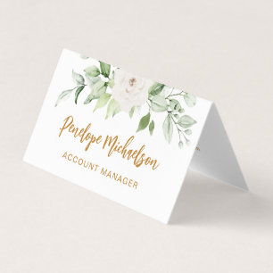 Floral und Greenery Gold Script mit QR Code White Visitenkarten