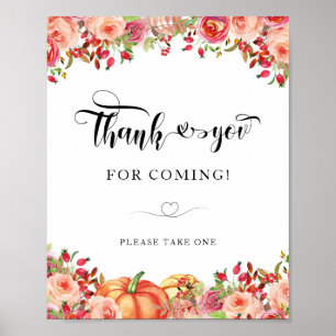 Floral und orange Pumpkins Danke, dass Sie kommen Poster