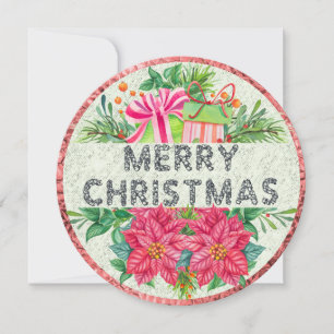 Floral und präsentiert Frohe Weihnachts-Round-Card Feiertagskarte