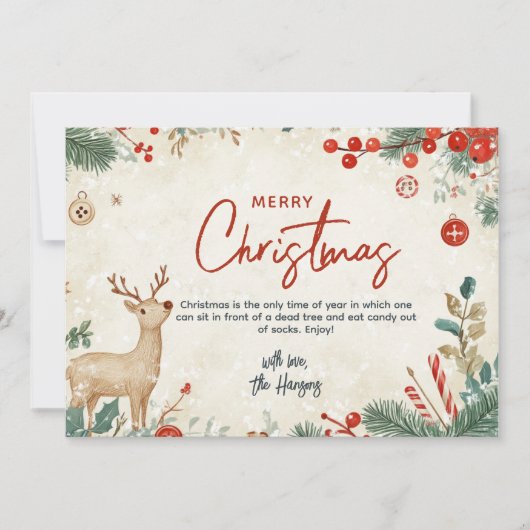Floral und Reindeer Beige Frohe Weihnachten Custom (Vorderseite)