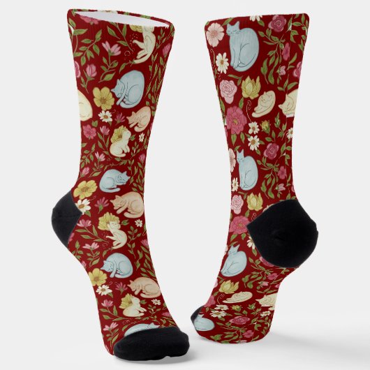 Floral und schlampig Katzenmuster-Socken Socken (Gewinkelt)