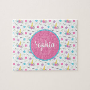 Floral Unicorace Personalisierte Monogram Kids Puzzle