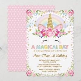 Floral Unicorn Birthday Pink Gold Party Einladung