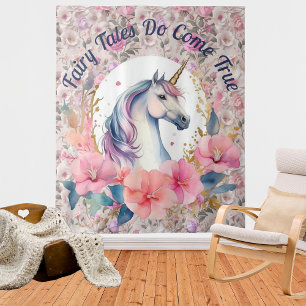 Floral Unicorn Fairy Tale Wandteppich