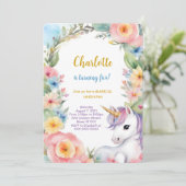 Floral Unicorn Geburtstag Einladung (Stehend Vorderseite)