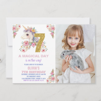Floral Unicorn Geburtstag Einladungen Glitzer Foto