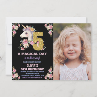 Floral Unicorn Geburtstag Einladungen Glitzer Foto