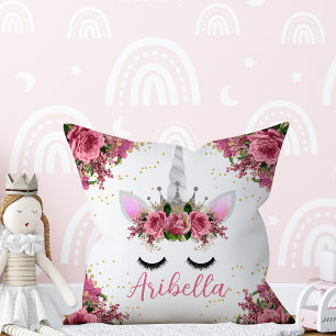 Floral Unicorn Gesicht Reversible Pillow Kissen