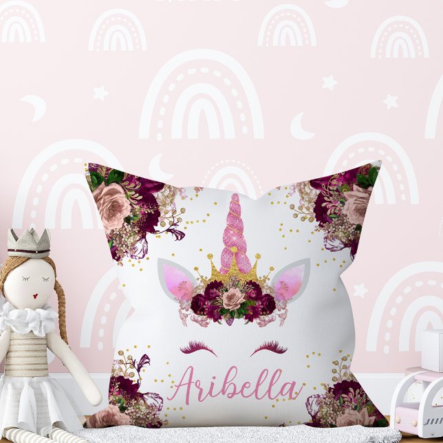 Floral Unicorn Gesicht Reversible Pillow Kissen (Von Creator hochgeladen)
