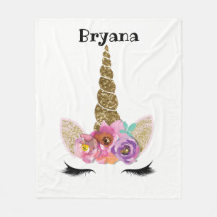 Floral Unicorn Gold Glitzer Girly Cappella Santa M Fleecedecke