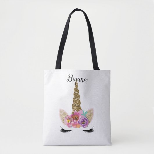 Floral Unicorn Gold Glitzer Girly Cappella Santa M Tasche (Vorderseite)