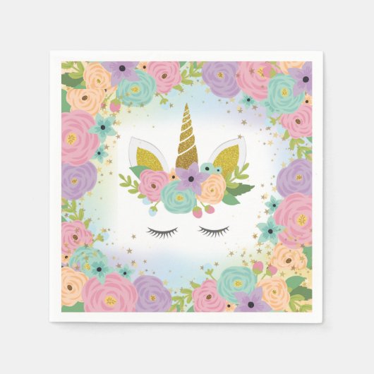 Floral Unicorn Napkin Serviette (Vorderseite)