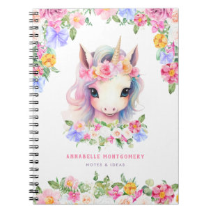 Floral Unicorn Niedlich Girly Individuelle Name Ki Notizblock