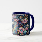 Floral Unicorn Night Fantasy Tasse (VorderseiteRechts)