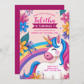 Floral Unicorn Party Invites - Editierbarer Regenb Einladung (Vorne/Hinten)