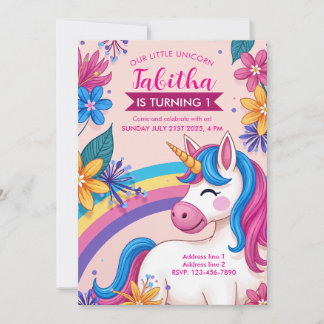 Floral Unicorn Party Invites - Editierbarer Regenb Einladung