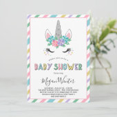 Floral Unicorn Pastel Baby Dusche Einladung (Stehend Vorderseite)