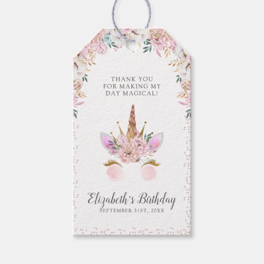 Floral Unicorn Princess Geschenkanhänger (Vorderseite)