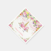 Floral Unicorn Rosa Rainbow Birthday Paper Napkin Serviette (Ecke)