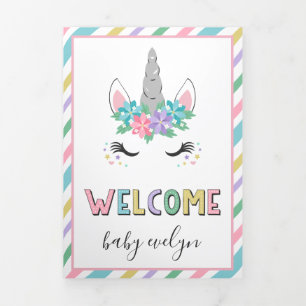 Floral Unicorn Welcome Baby Dreifach Gefaltete Ankündigung