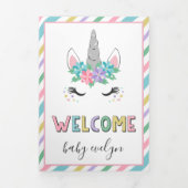 Floral Unicorn Welcome Baby Dreifach Gefaltete Ankündigung (Cover)