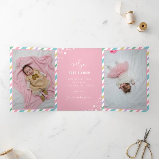 Floral Unicorn Welcome Baby Dreifach Gefaltete Ankündigung (Innenseite)