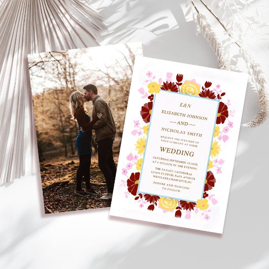 floral unique colorful photo wedding invitation einladung